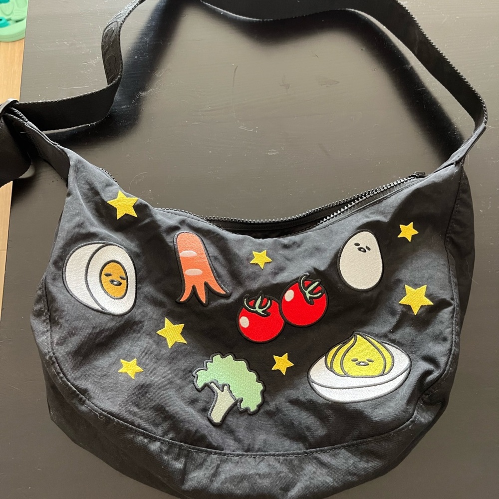 Black Shoulder Bag with Cute Food Graphics